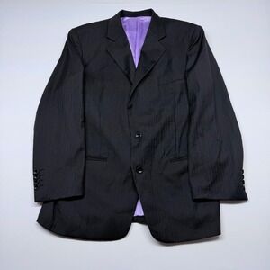 Borey Mens Blazer Black Herringbone Purple Lining Two Button Suit Jacket 44S